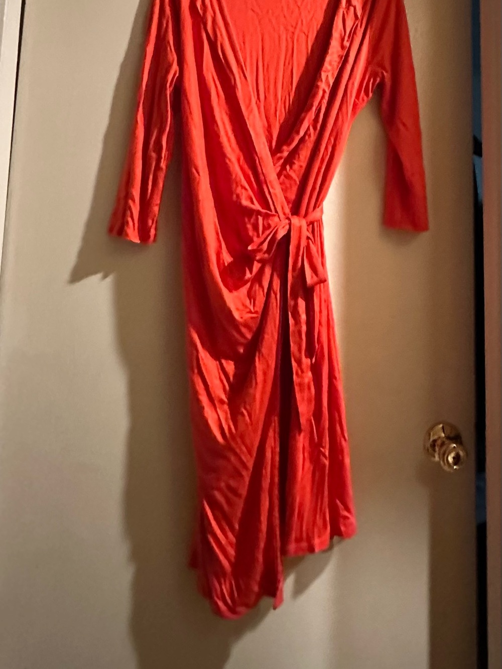 Ann Taylor Red Wrap-Style Midi Dress with Tie Waist